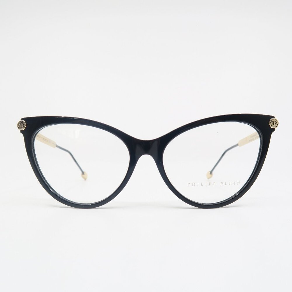 Philipp Plein FLAWLESS VPP037S Col. 0700 Black/Gold New Cat Eye Eyeglasses.